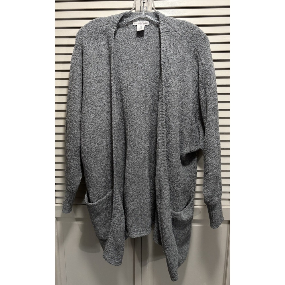 Sincerely Jules Open Cardigan Long Sleeve Knit Size M Gray Shawl Neck Super Soft